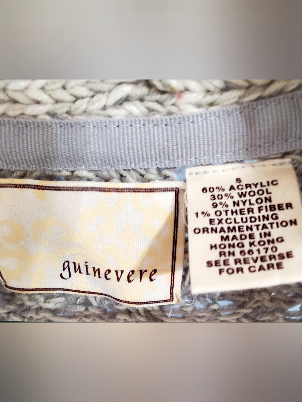 Anthropologie Guinevere Wool Blend Vtg Cream & Gray Cable Knit Cardigan S/Runs M - Picture 2 of 9